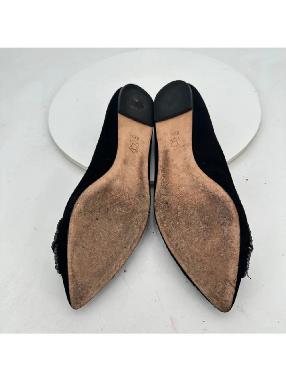 Tory Burch Vanessa Women Sz 8.5M Black Suede Pointed Toe Crystal Bow Flat Shoes